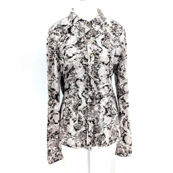 Calvin Klein Snake Print Long Sleeve Button Up Collared Blouse Top Size Medium - Picture 1 of 7
